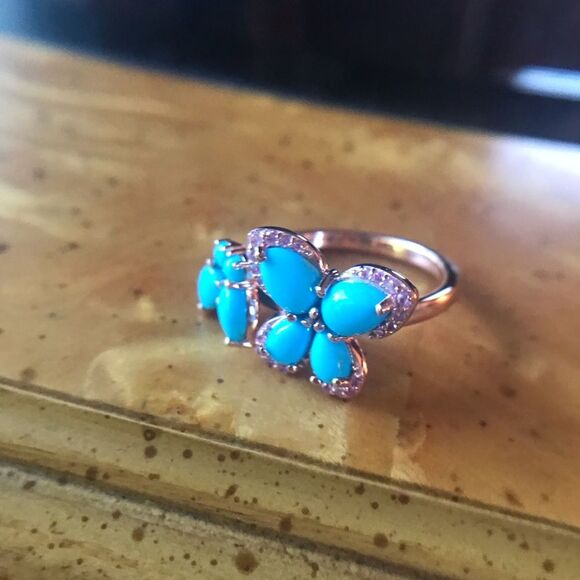 Natural Sleeping Beauty Turquoise Pink Sapphire Sterling Silver Ring Size 10 - Picture 3 of 7